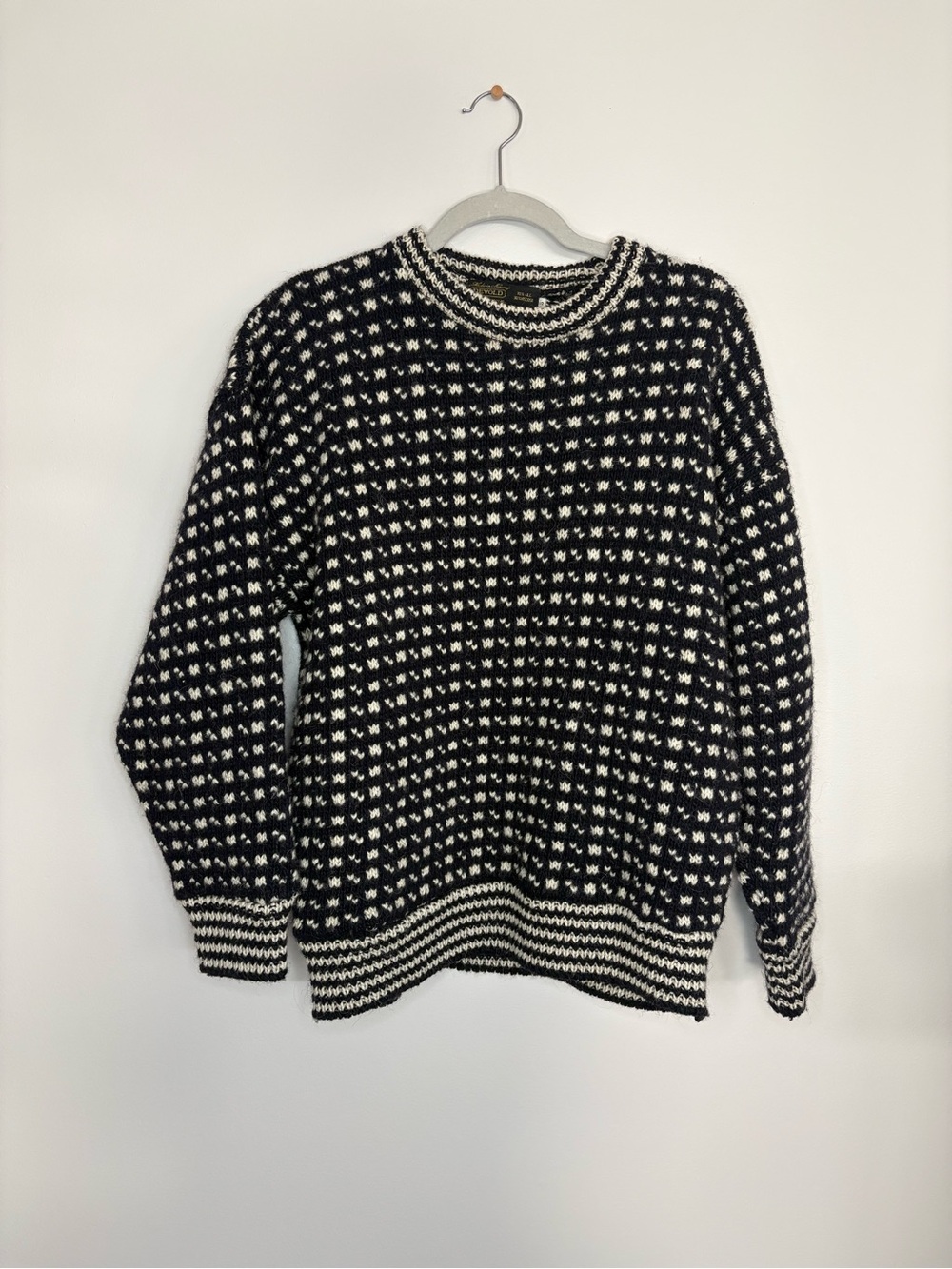 Vintage Black & White Patterned Crewneck Sweater